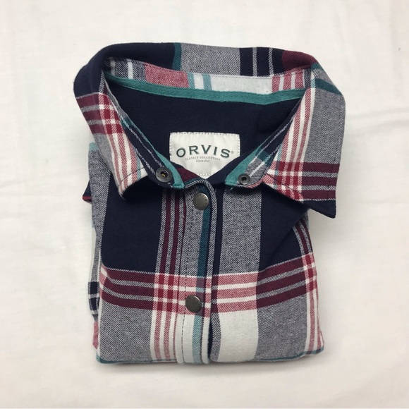 Orvis Red and Blue Plaid Flannel Shirt Jacket Size Large Fleece Lined Outdoor - Picture 13 of 13